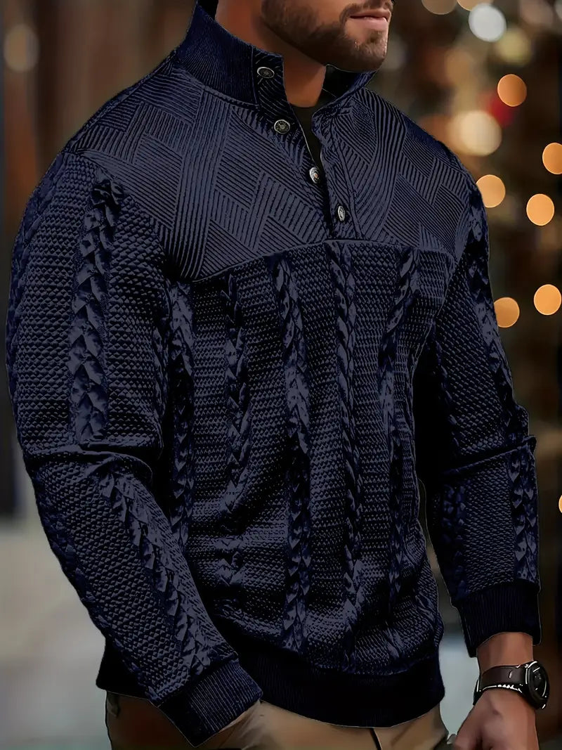 Dawson - Long Sleeve Henley Sweater With Striped