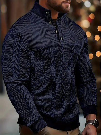Dawson - Long Sleeve Henley Sweater With Striped