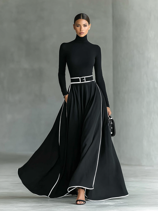 Romilly - Long Sleeve Tight Belt Maxi Dress