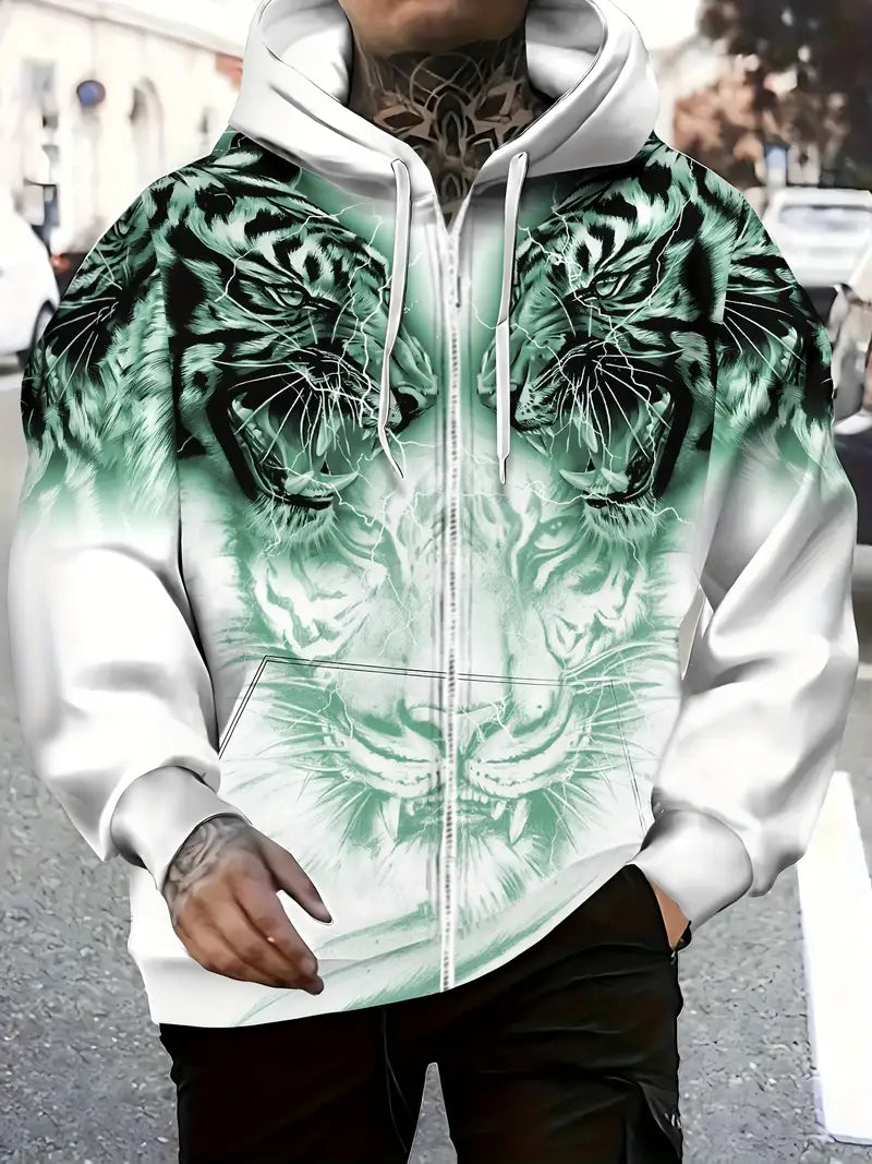 Murillo - Casual Long Sleeve Hoodie Jacket With Tiger Print