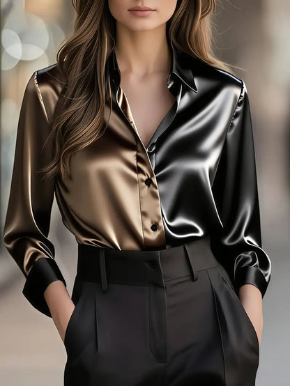 Zillah - Elegant Commuter Contrast Satin Shirt