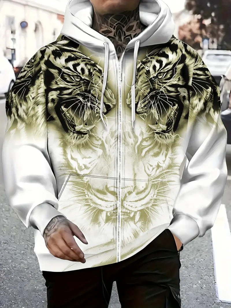 Murillo - Casual Long Sleeve Hoodie Jacket With Tiger Print