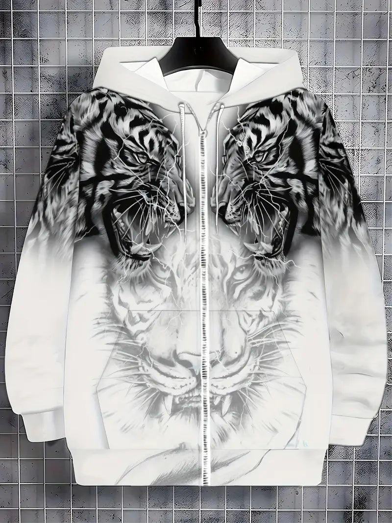 Murillo - Casual Long Sleeve Hoodie Jacket With Tiger Print