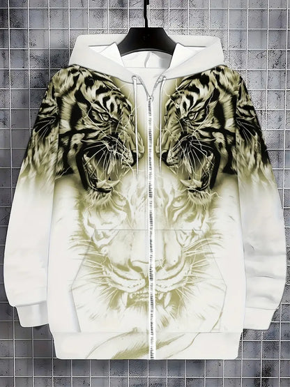 Murillo - Casual Long Sleeve Hoodie Jacket With Tiger Print