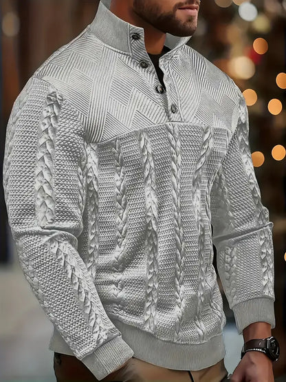 Dawson - Long Sleeve Henley Sweater With Striped